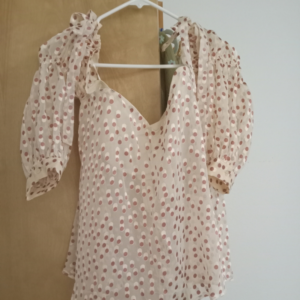 ASTR The Label Jillian cream/clay polka dot off the shoulder blouse